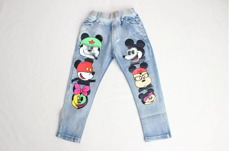 Детские джинсы-брюки для мальчиков от 2 до 9 лет, весенние джинсовые брюки с рисунком мышки для маленьких мальчиков модная детская одежда, джинсы детские джинсы для мальчиков