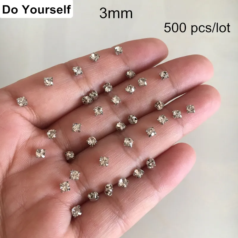 

Free Shipping - 500 pcs 3mm Clear Bead Polygon With Metal Base,With Holes For Hand Sewing To Wedding Dress