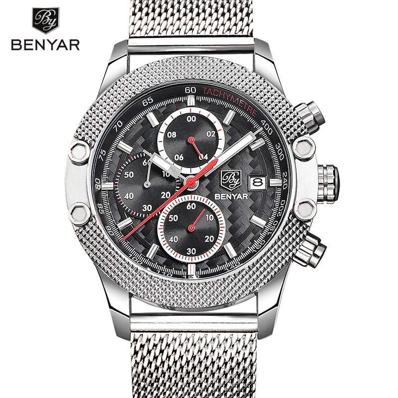

BENYAR Brand Men Watch Fashion Casual Sport Watches Men Waterproof Leather Quartz Watch Man military Clock Relogio Masculino