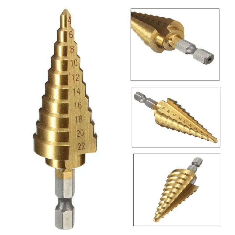 Hex Shank Titanium Step Drill Bit 4-22 Screw Extractor Tool Carbide Glass Drill Bit Set Nitride Coated Carbide Glass Drill Bits