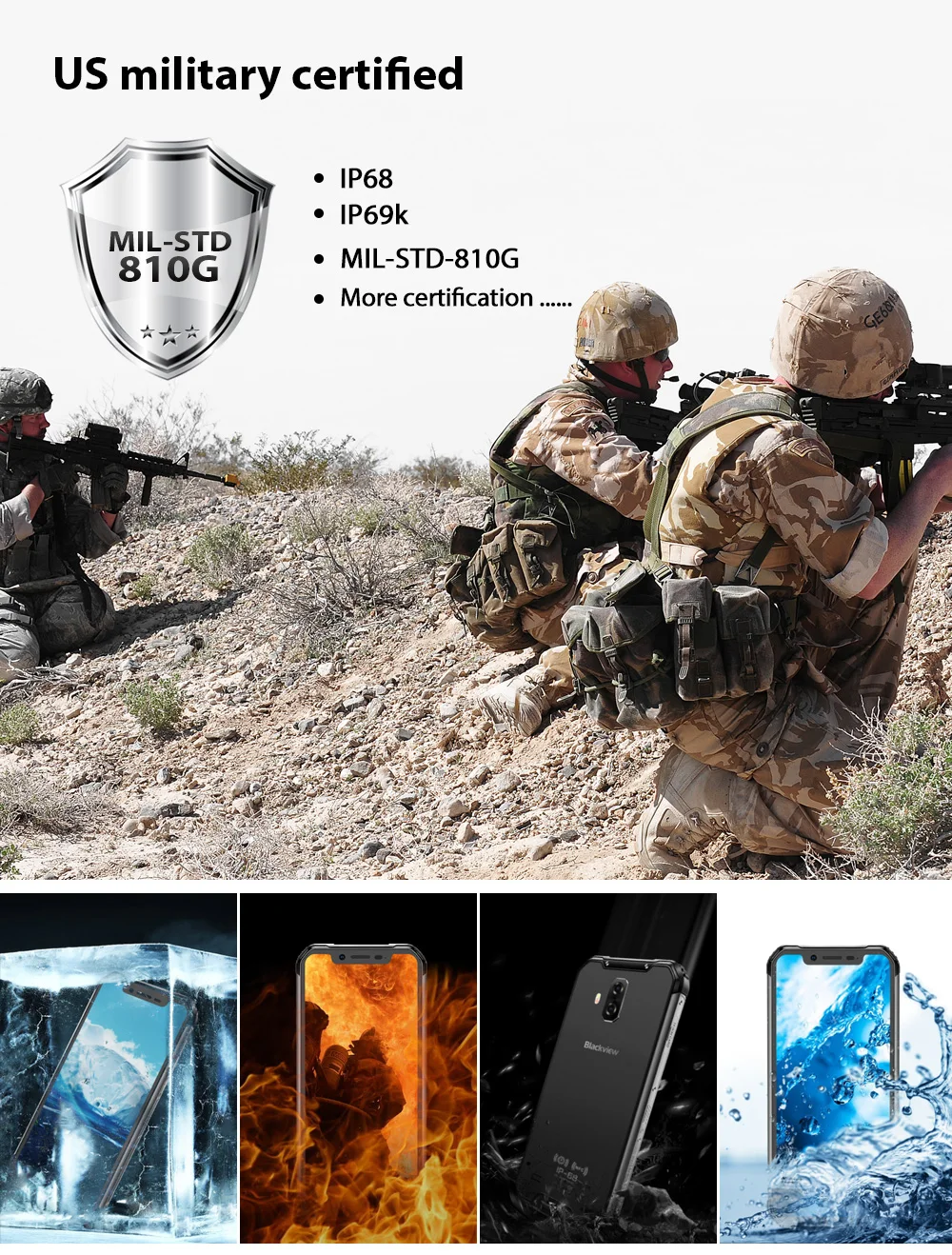 Blackview BV9600 Waterproof Mobile Phone Helio P70 Android 9.0 4GB+64GB Cellphone 6.21" 19:9 AMOLED 5580mAh Rugged Smartphone