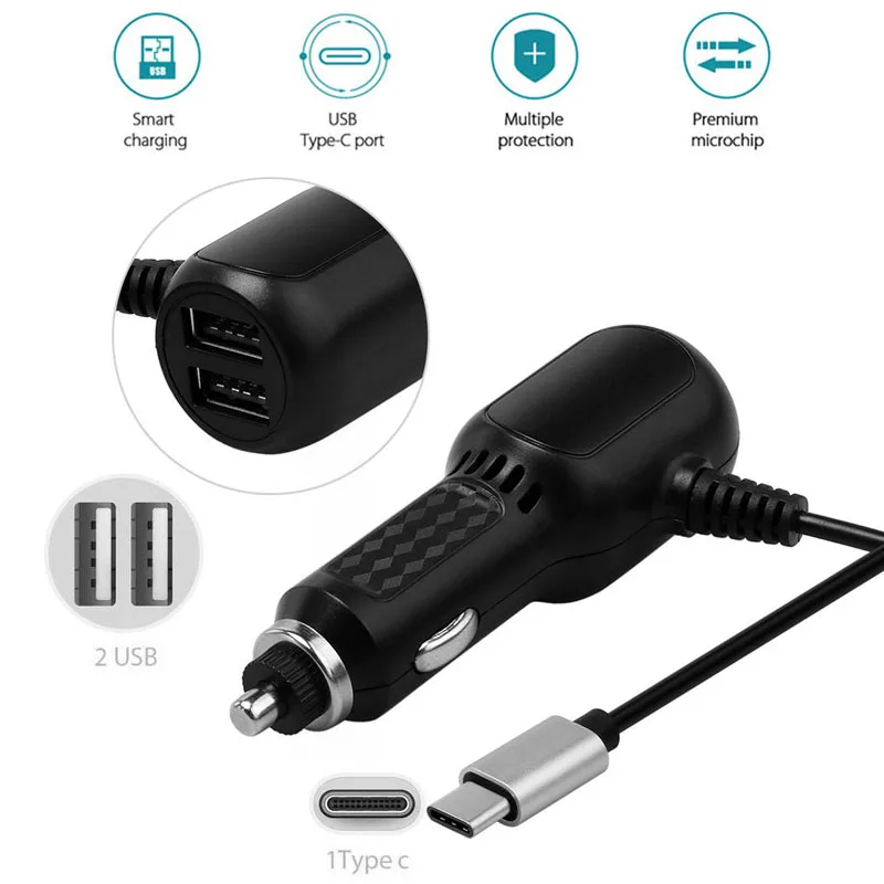 Автомобильное зарядное устройство 5 В/2 4 А с двумя usb-портами 2 + Кабель зарядного