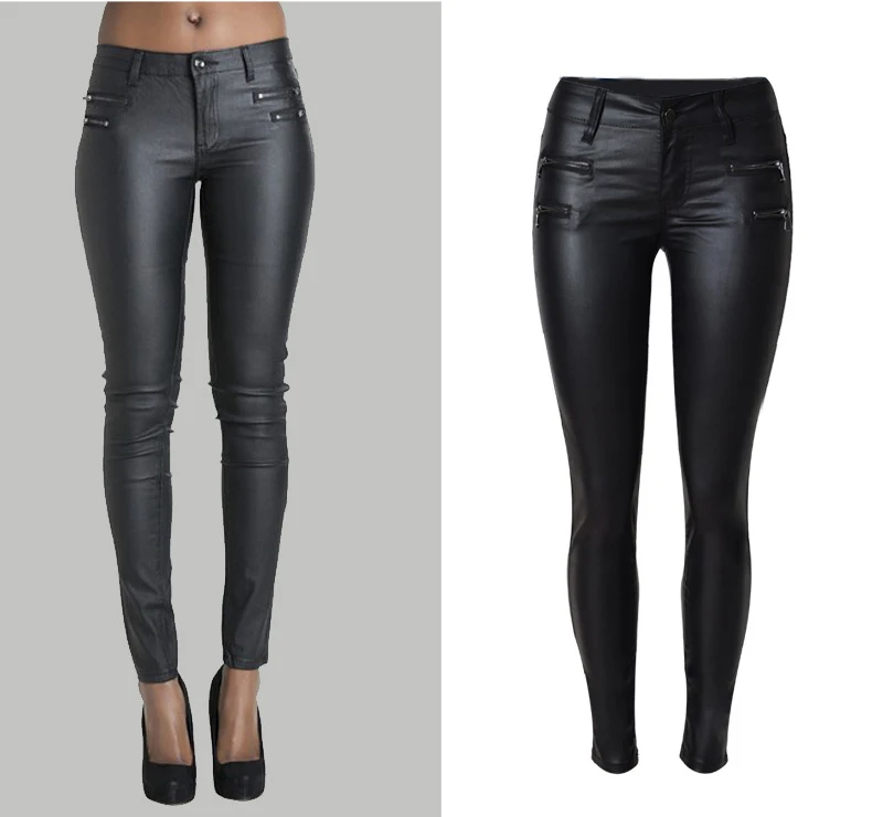 2017 Amazon EBAY AliExpress Hot European and American women's models burst low waist Slim feet PU leather pants double zipper (3)