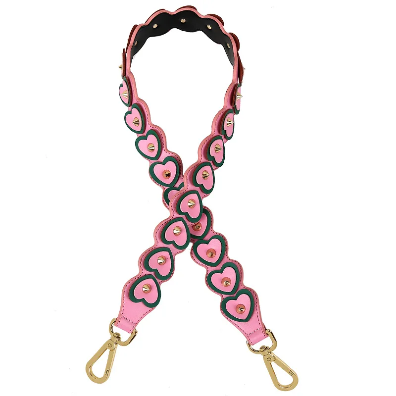 Heart-shaped Shoulder Bag Strap PU Leather Colorful Wide Handbag Straps Replacement Top Quality Women Bag Accessories Gold Metal