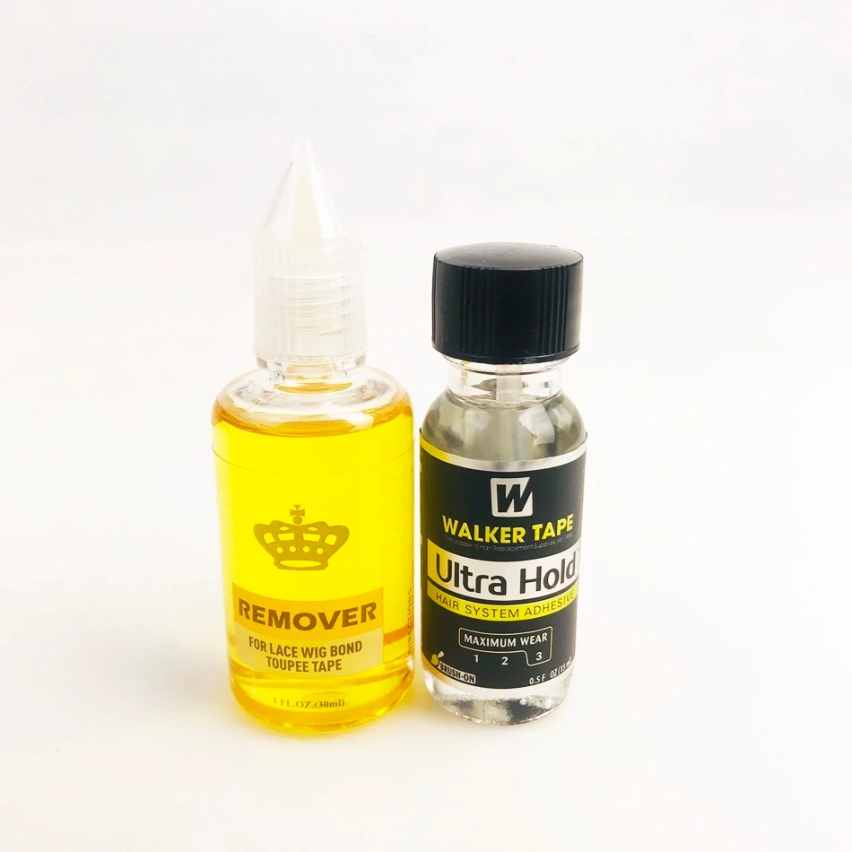 0.5floz 15ml Ultra Hold Glue Men Toupee Tape Hair System Adhesives Brush For Lace Wig/Toupee Soft-bond and 1 Bottle 30ml Remover