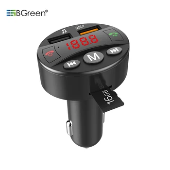 

BGreen Car Bluetooth Adapter Support Micro SD TF Card USB Disk Playback FM Radio QC3.0 Quick Charge With Dual USB