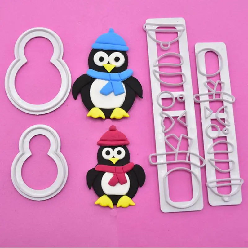 

4pcs Set Cute Penguin Shape Fondant Cake Mold DIY Mold Cutter Decorating Tools Biscuit Fondant Cake cutter Baking Tools