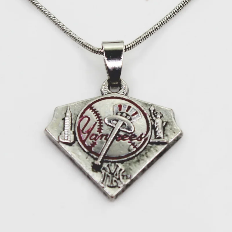 

New Arrival 10pcs/lot NY Yankees Baseball Team Necklace Pendant With 50cm Chains Necklace DIY Jewelry Sports Charms