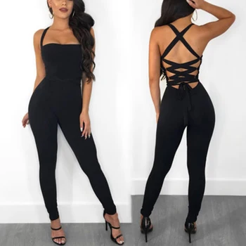 

Summer Women Jumpsuit Clubwear Playsuit Bodycon Long Romper Backless Cross Off Shoulder Pants Sleeveless Casual Solid Dropship