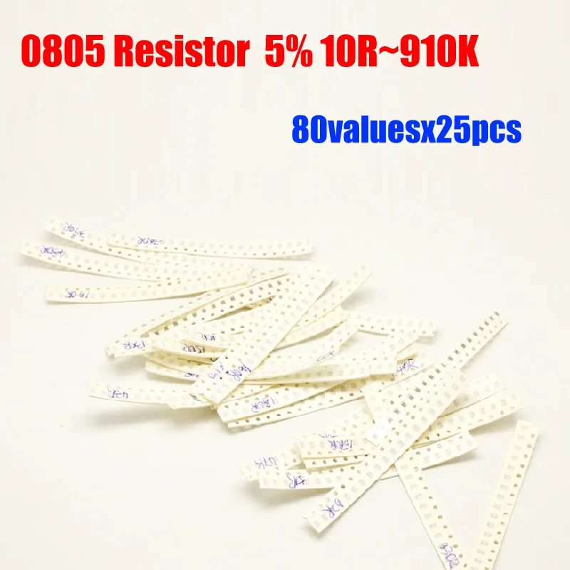 

0805 SMD Resistor 5% Tolerance 80valuesx25pcs=2000pcs Resistor Kit 10R~910K Assorted Kit
