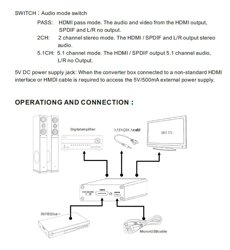 USB power or No need power) 4K* 2K HDMI к HDMI+ аудио-оптический выход/оптический SPDIF+ 3,5 мм стерео преобразователь