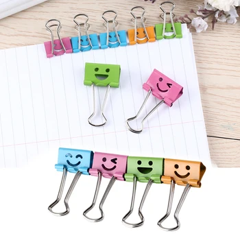 

5PCS Smile Face Printed Metal Binder Clips For Home Office School File Paper Clip Desk Holder Stationery Supplies Sealing Clamp
