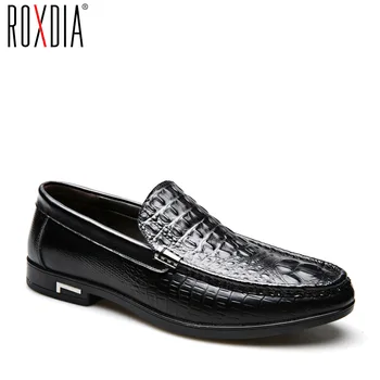 

ROXDIA genuine leather mens casual loafers fashion comfortable rubber slip on oxford man shoes for work male flats RXM127