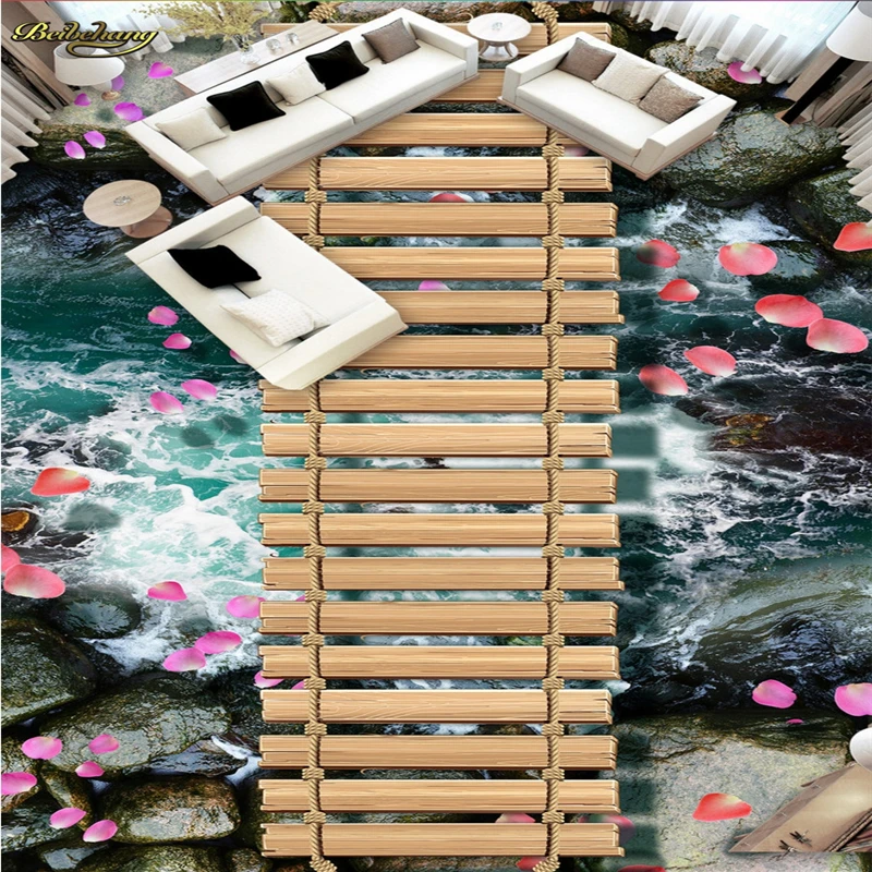 beibehang Custom photo wallpaper to the floor to paint a small bridge waterfall poetic 3D floor three - dimensional painting