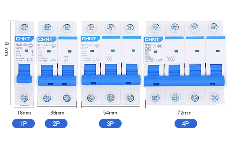 Free Shipping CHNT NXB-63 Small Circuit Breaker DZ47 Air Switch 1P 2P 3P 4P 1A~125A C type Household safety switch