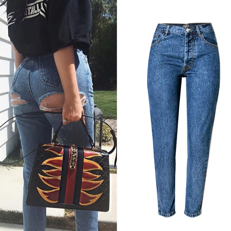 Рваные женские джинсы размера плюс, длинные женские джинсы с высокой талией, сексуальные женские уличные ковбойские штаны с дырками