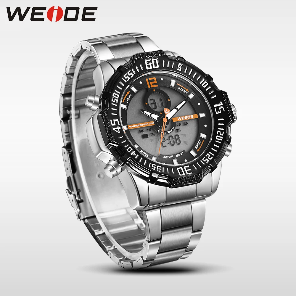 Weide luxury brand quartz sport relogio digital masculino watch stainless steel analog men automatic alarm clock water resistant