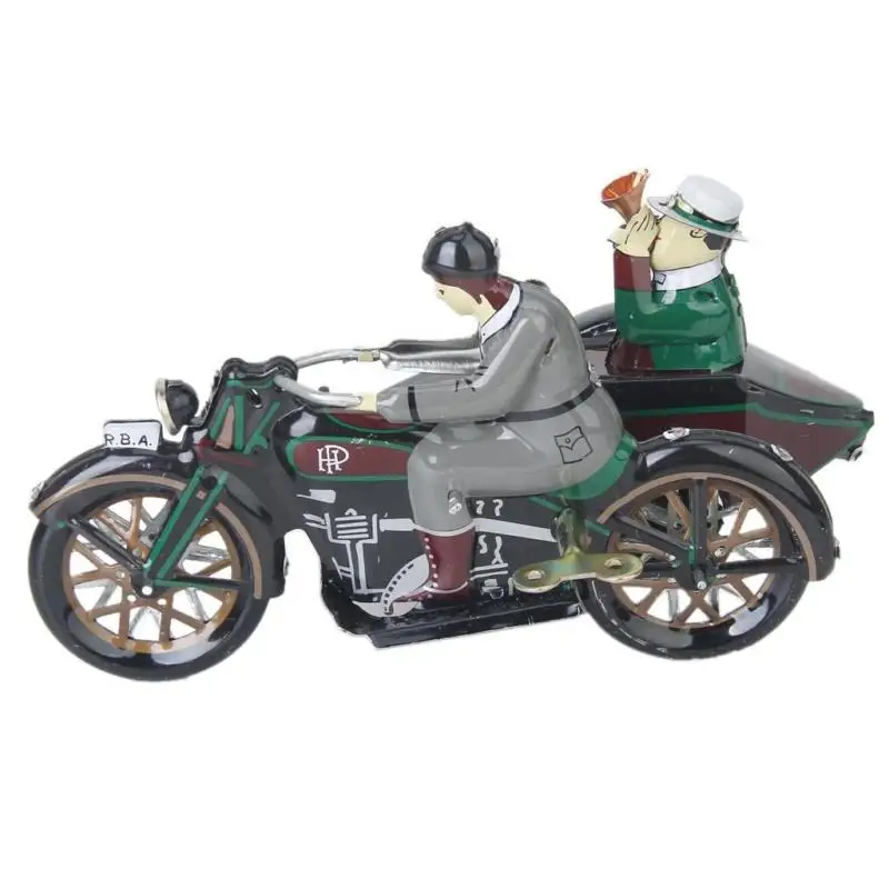 Retro Wind Up Parade Motorcycle Scooter Side Car Clockwork Tin Collectable Decor 