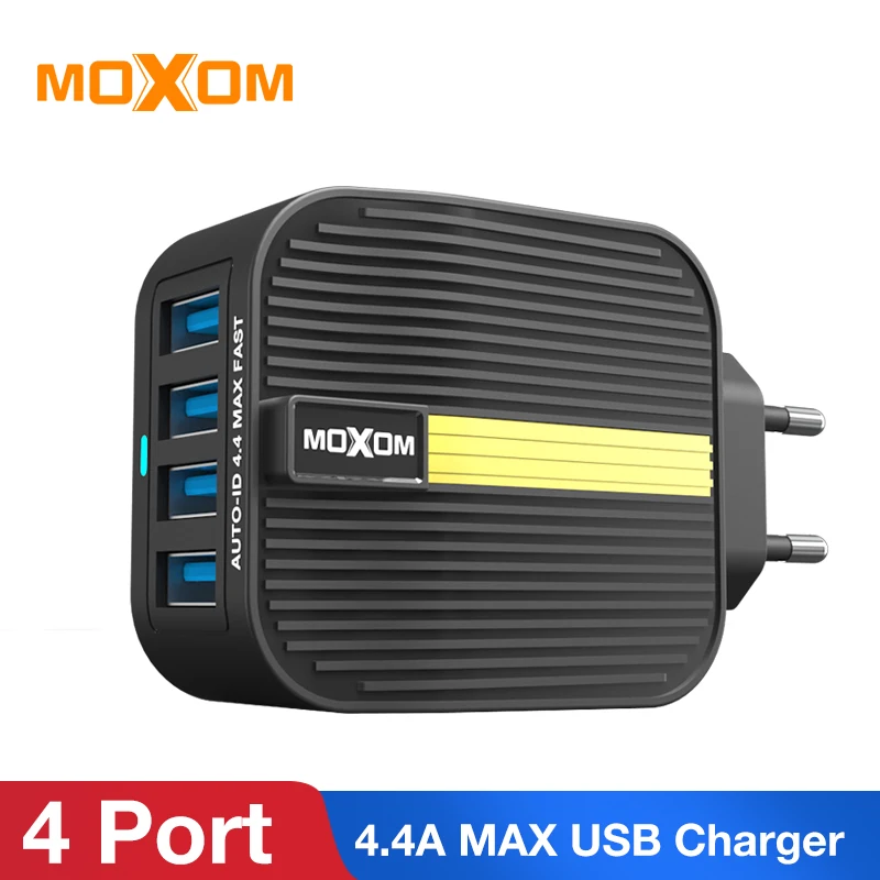 

MOXOM USB Charger for iPhone Samsung Android 5V 4A 4-Ports Mobile Phone Universal Fast Charge LED Light Wall EU UK Adapter