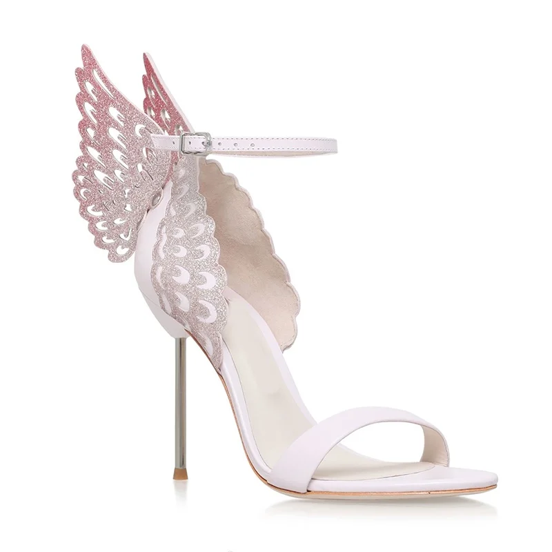 Crystal embellished butterfly wing decor glitter sandals