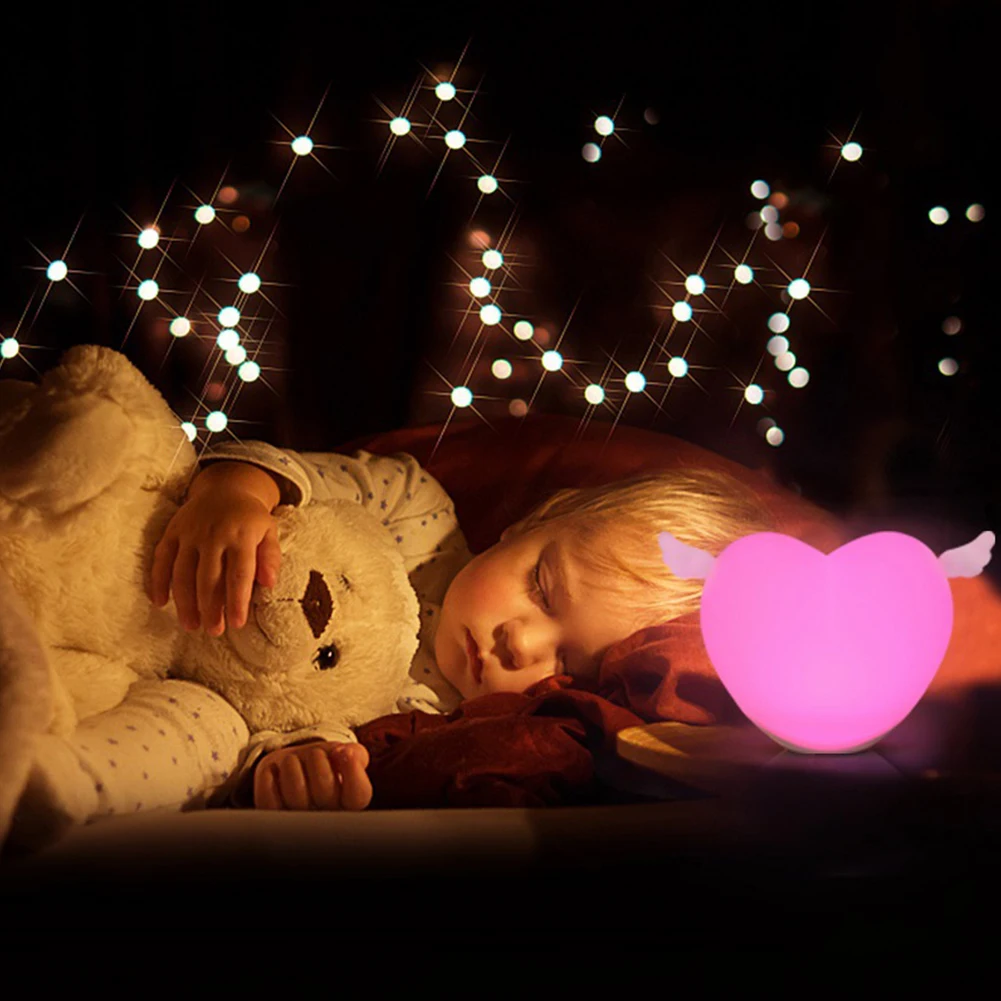 

Sleeping Color Changing Bedside Heart Shaped Sensitive Tap Control LED Night Light Durable Rechargeable Decorative Desk Lamp USB