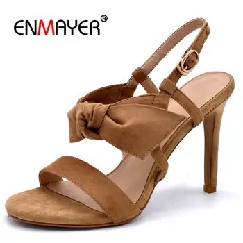 

ENMAYER Flock Basic Party Women Shoes Buckle Strap Zandalias De Verano Mujer Summer Fashion High Heel Sandals Size 34-42 LY1318