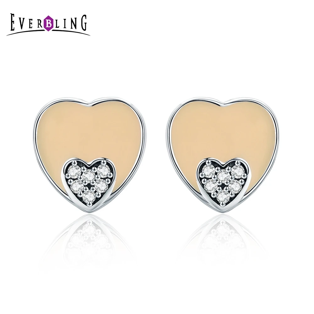 Everbling weet Сердце CZ Эмаль серьги 100% 925 пробы Серебряный Шарм бусы Подходит