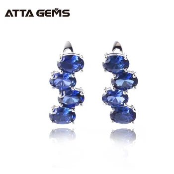 

Blue Sapphire Sterling Silver Stud Earring for Women Special Design Personal Style Created Blue Sapphire Oval Cut Women's Gifts