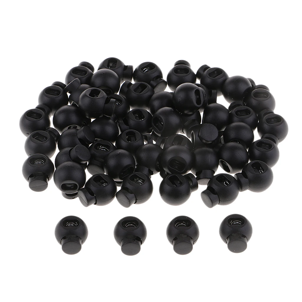  50Pcs Plastic Spring Cord Lock End Round Toggle Stoppers for Camping, Hiking, Shoelace Replacement, Sports, Backpacks 15mm