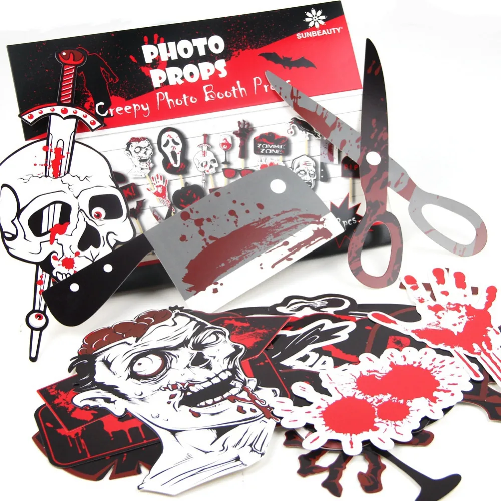 

Pack of 22 Halloween Photo Booth Props Scary and Unique Halloween Party Supplies Themed Birthday Wedding Zombie Party Decor