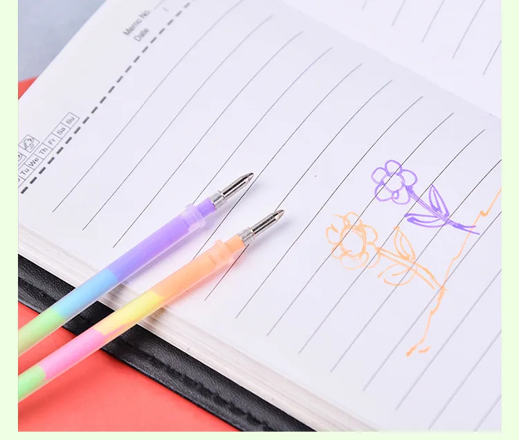 10 шт, 6в1, цветная гелевая ручка, заправка радуги, корейские креативные канцелярские принадлежности, офисные принадлежности, нейтральный гель, многоцветная заправка, 0,7 мм