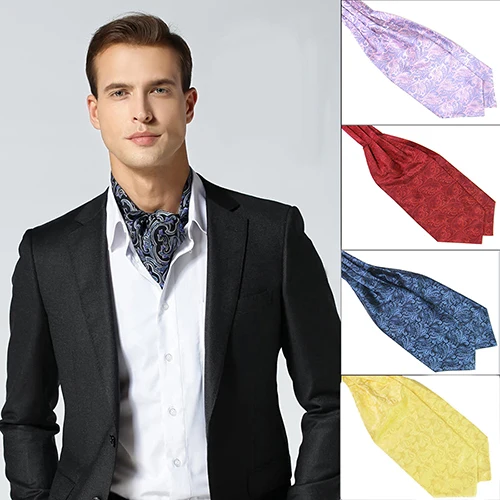 Новое поступление мужские классические красочные атласные шарфы Свадебный банкетный галстук Аскот