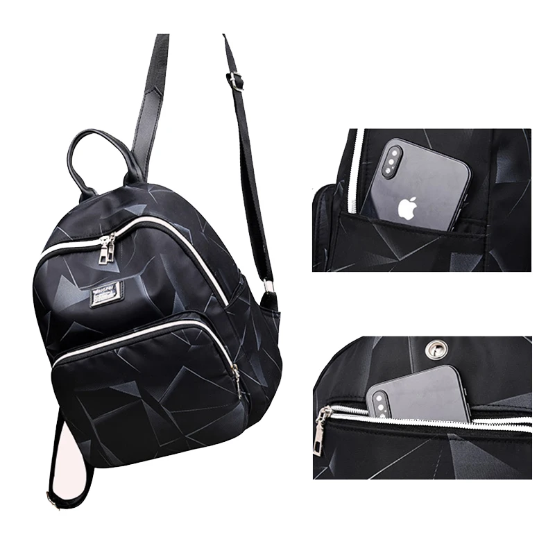 Геометрический женский рюкзак маленький черный водонепроницаемый Оксфорд рюкзак для подростков девочек школьные сумки Сумка пакет