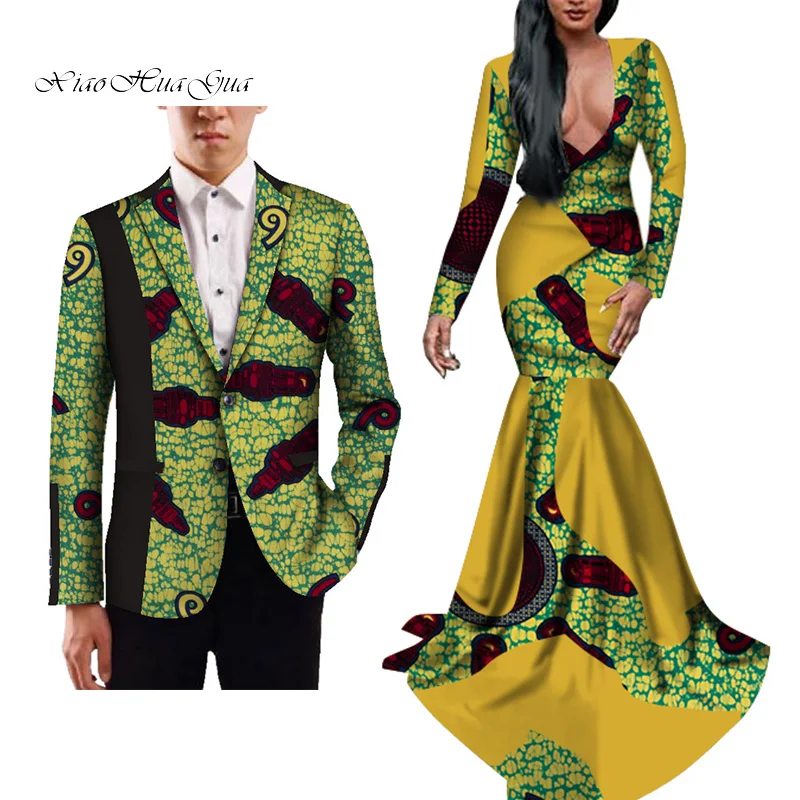 Африканский принт платья для женщин Базен Riche Мужской Топ Блейзер Пара Одежда африканские Дашики влюбленных Пара Одежда WYQ271
