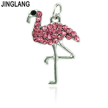 

JINGLANG Fashion Charms Silver Plated Rhinestone Flamingo Pendants Metal Necklace DIY Jewelry Luxury Making Accessories