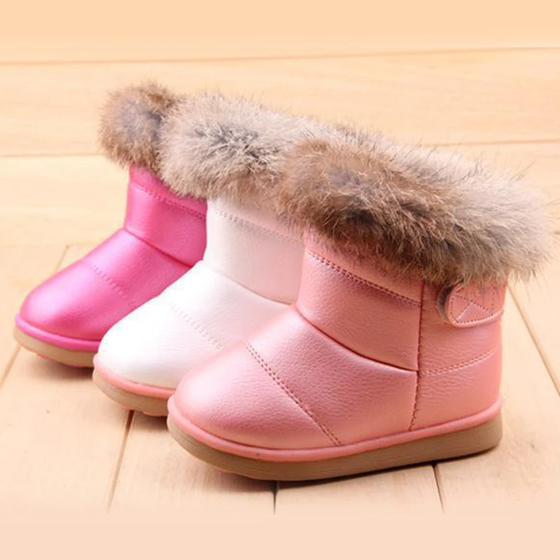 Fashion Winter Children Snow Boots Warm Shoes Waterproof Leather Boots Plush Soft Bottom