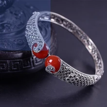 Серебряные изделия оптом экзотические модели взрыва 925 Серебро инкрустированные гранат резной женский браслет