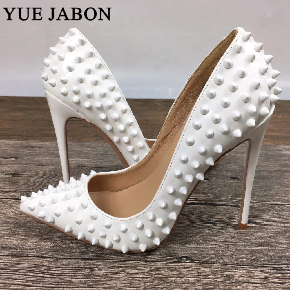 Zapatos de tacón alto de punta estrecha para mujer, tacones blancos de PU  con remache de aguja, ondulados, 8cm, 10cm, 12cm, talla grande 43|Zapatos  de tacón de mujer| - AliExpress