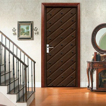 

3D Retro Wood Grain Door Sticker For Living Room Bedroom PVC Self Adhesive Wallpaper DIY Home Decor Waterproof Mural Decals