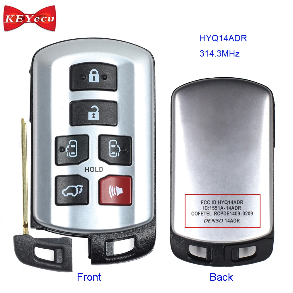 

KEYECU for Toyota Sienna 2011 2012 2013 2014 2015 2016 2017 2018 Smart Keyless Entry Remote Control Key Fob 314.3MHz HYQ14ADR