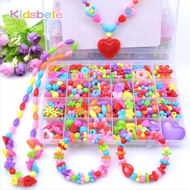 

Kids Toy DIY Handmade String Beads Plastic Block Kits Girl Jewelry Colorful Necklace Toys Exercise Development Educational Toys