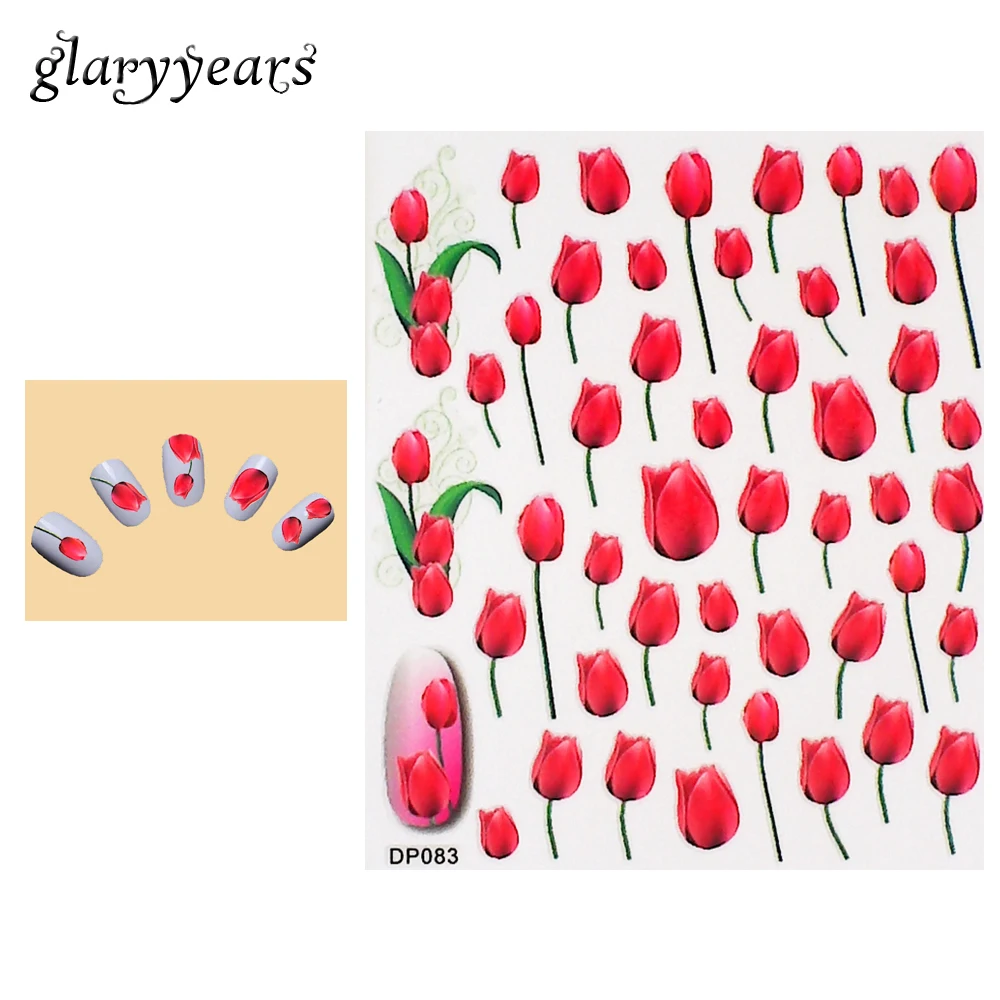 

1 Piece Red Tulip Flower Pattern Design Nail Art Sticker Manicure Tips Tool Charm Polish Decal Nail Sticker Decoration New DP083