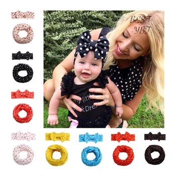 

Fashion Lovely Kids Milk Silk Top Knot Dots Big Bow Headband Children Wiht Mom Dots Printing Scarf Set Hair Bands Accessories