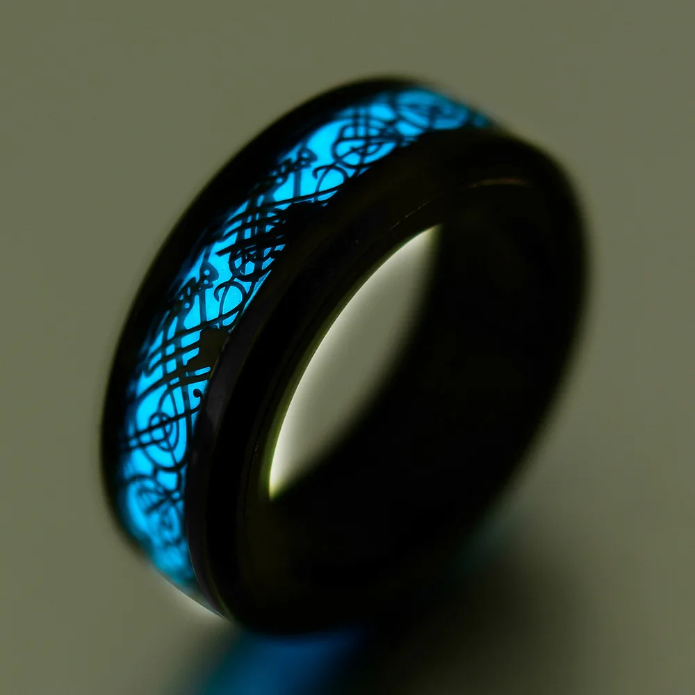 

Dragon Ring Carbon Fiber Black Blue Color Stainless Steel Men Ring