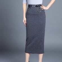 Новое поступление Офисная Леди Весна осень полосатый прямой до середины икры натуральная Талия, юбка WXH-191