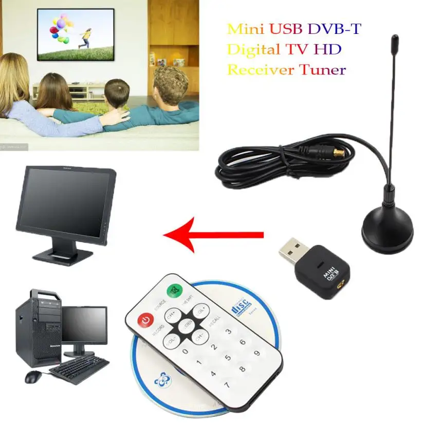 Xinslu Mini USB DVB-T цифровой ТВ HD приемник тюнер Палка OSD MPEG-2/4 для ноутбука ПК DE15 Прямая