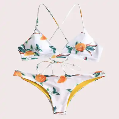 orange print swimsuit