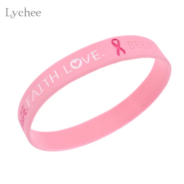 Lychee T Cancer Awareness Silicone Bracelet Wristband Pink Lychee T Cancer Awareness Silicone Bracelet Wristband Pink Rubber Jewelry For Men Women