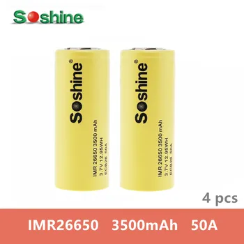 

4pcs original SOSHINE LI-ION IMR 26650 3500mah 3.7V 12.95WH ECB26 50A rechargeable battery with Safety Relief Valve+ Battery Box
