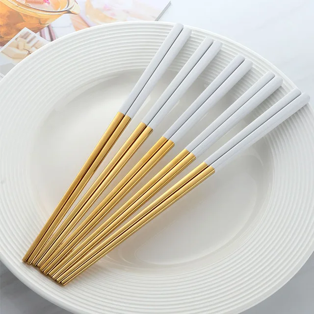 5Pairs 304 Stainless Steel Silver Chopsticks Chinese Reusable Non Slip